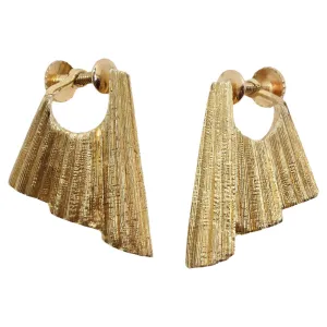 14K Gold Mid Century Clip On Earrings