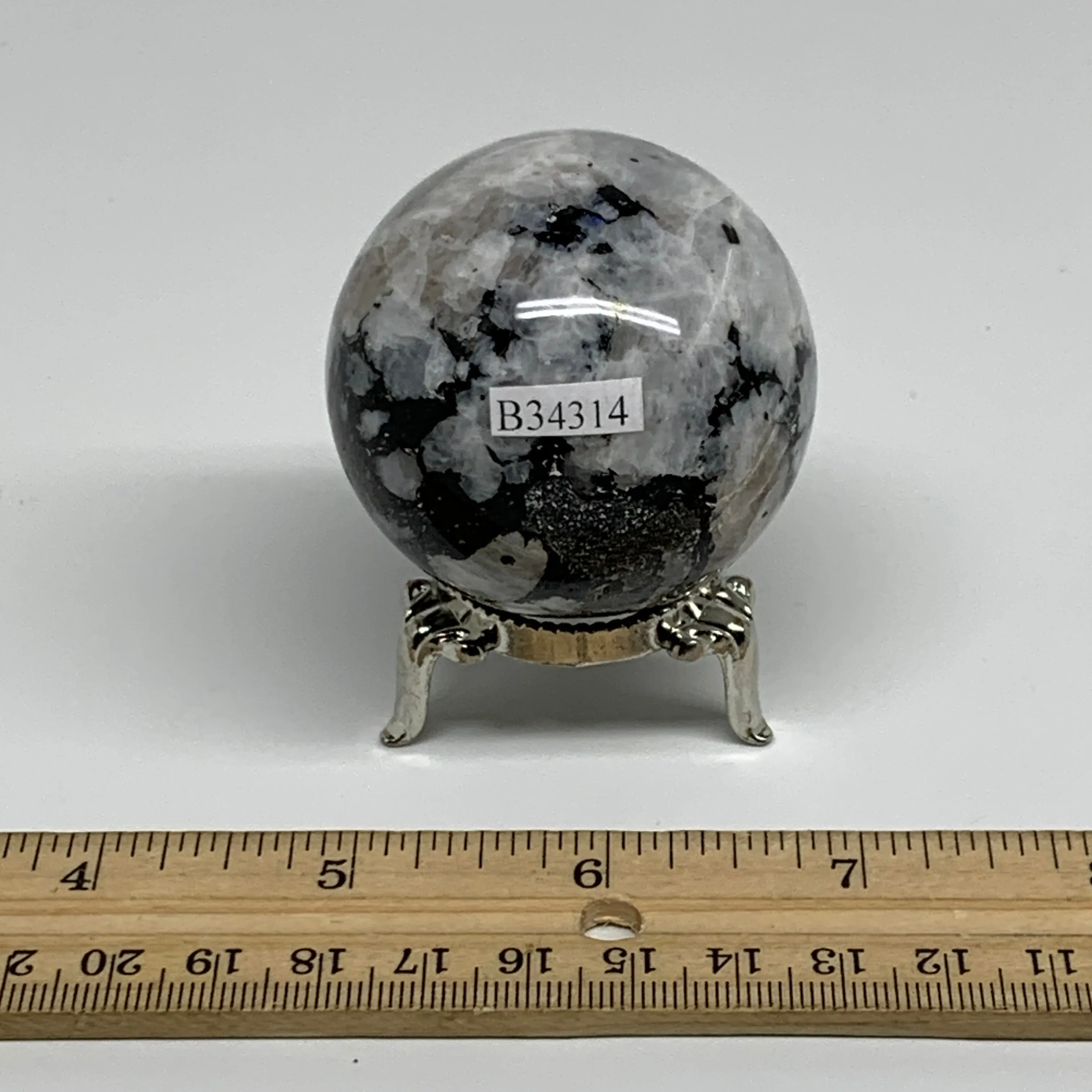 178.2g, 2"(50mm), Natural Rainbow Moonstone Sphere Ball Gemstone, B34314