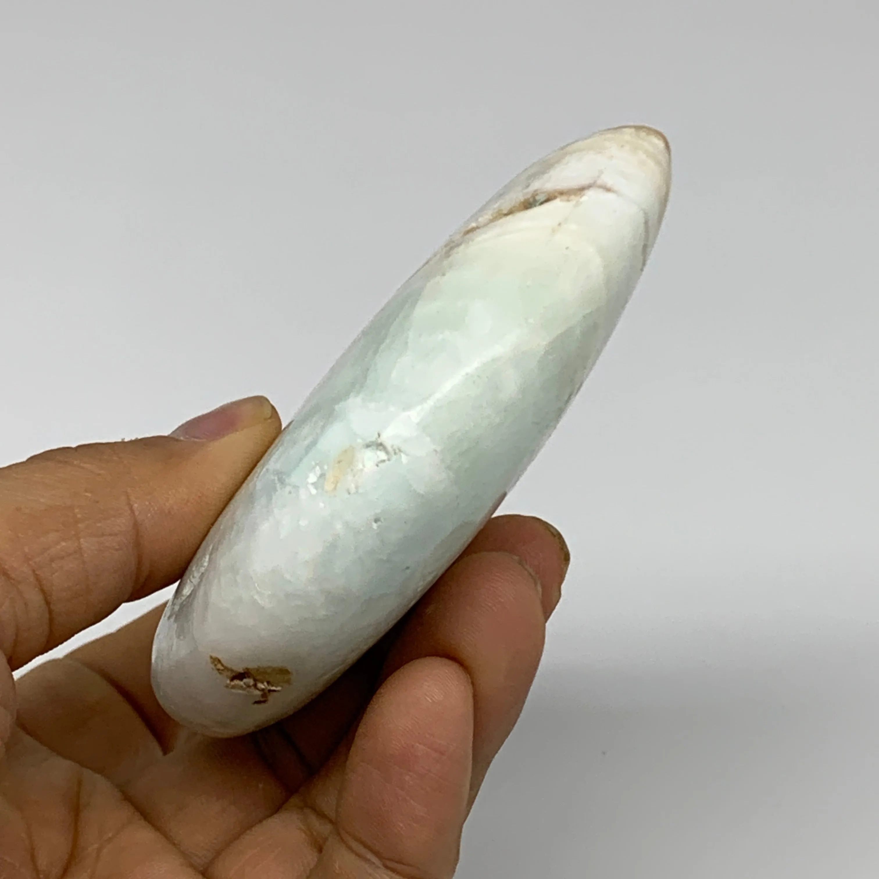 190g, 3.5"x2"x0.9", Caribbean Calcite Moon Crescent Gemstone, B33615