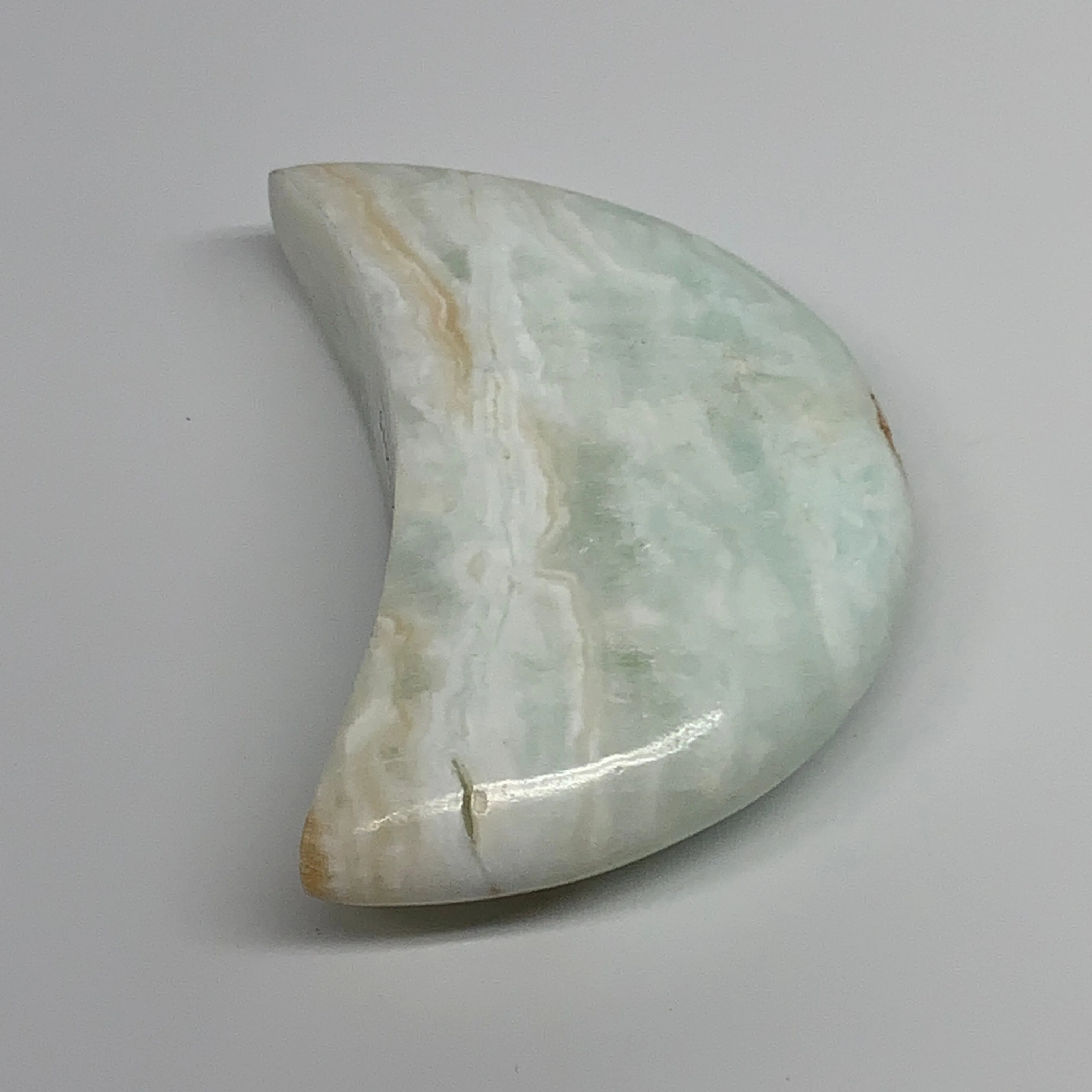 190g, 3.5"x2"x0.9", Caribbean Calcite Moon Crescent Gemstone, B33615