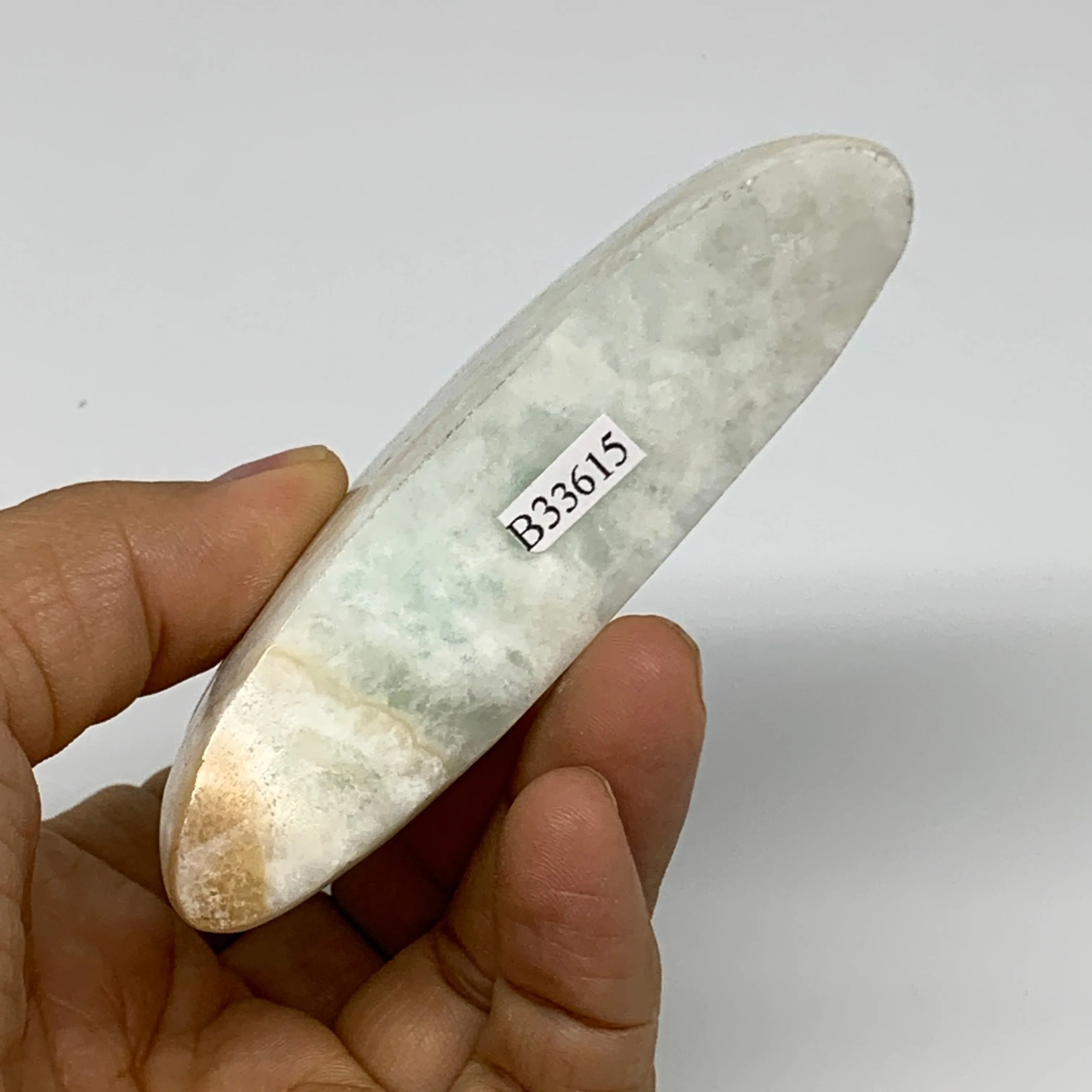 190g, 3.5"x2"x0.9", Caribbean Calcite Moon Crescent Gemstone, B33615