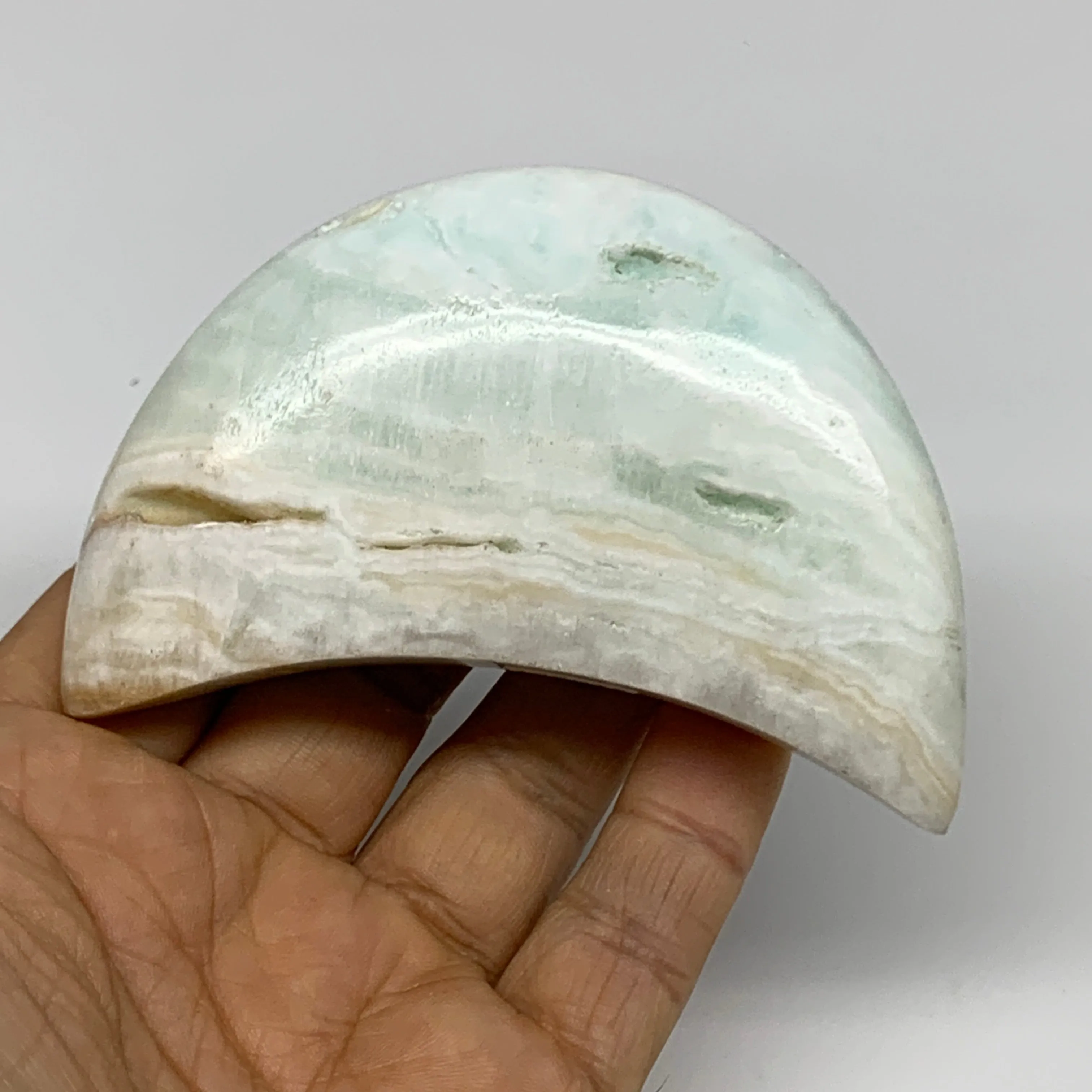 190g, 3.5"x2"x0.9", Caribbean Calcite Moon Crescent Gemstone, B33615