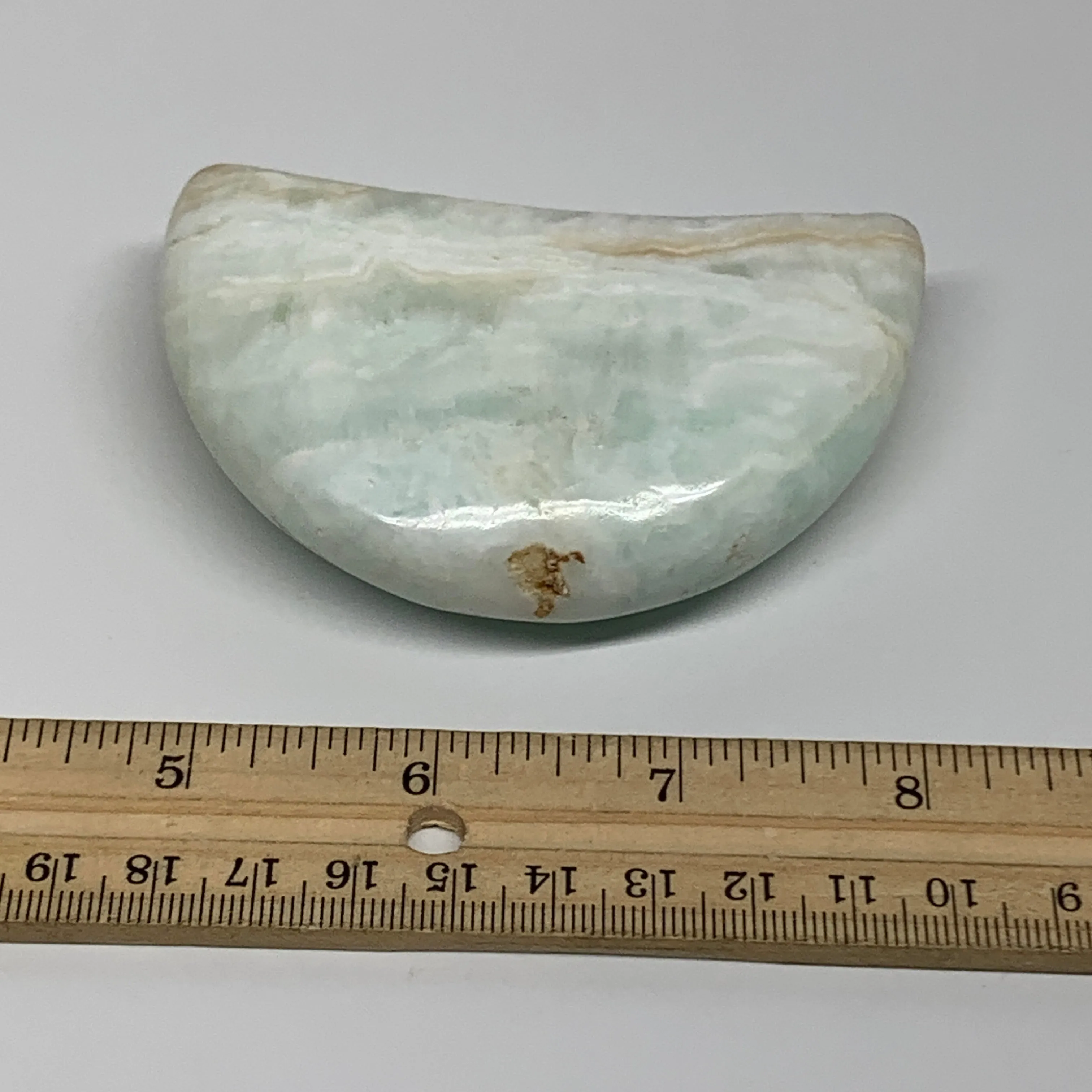 190g, 3.5"x2"x0.9", Caribbean Calcite Moon Crescent Gemstone, B33615
