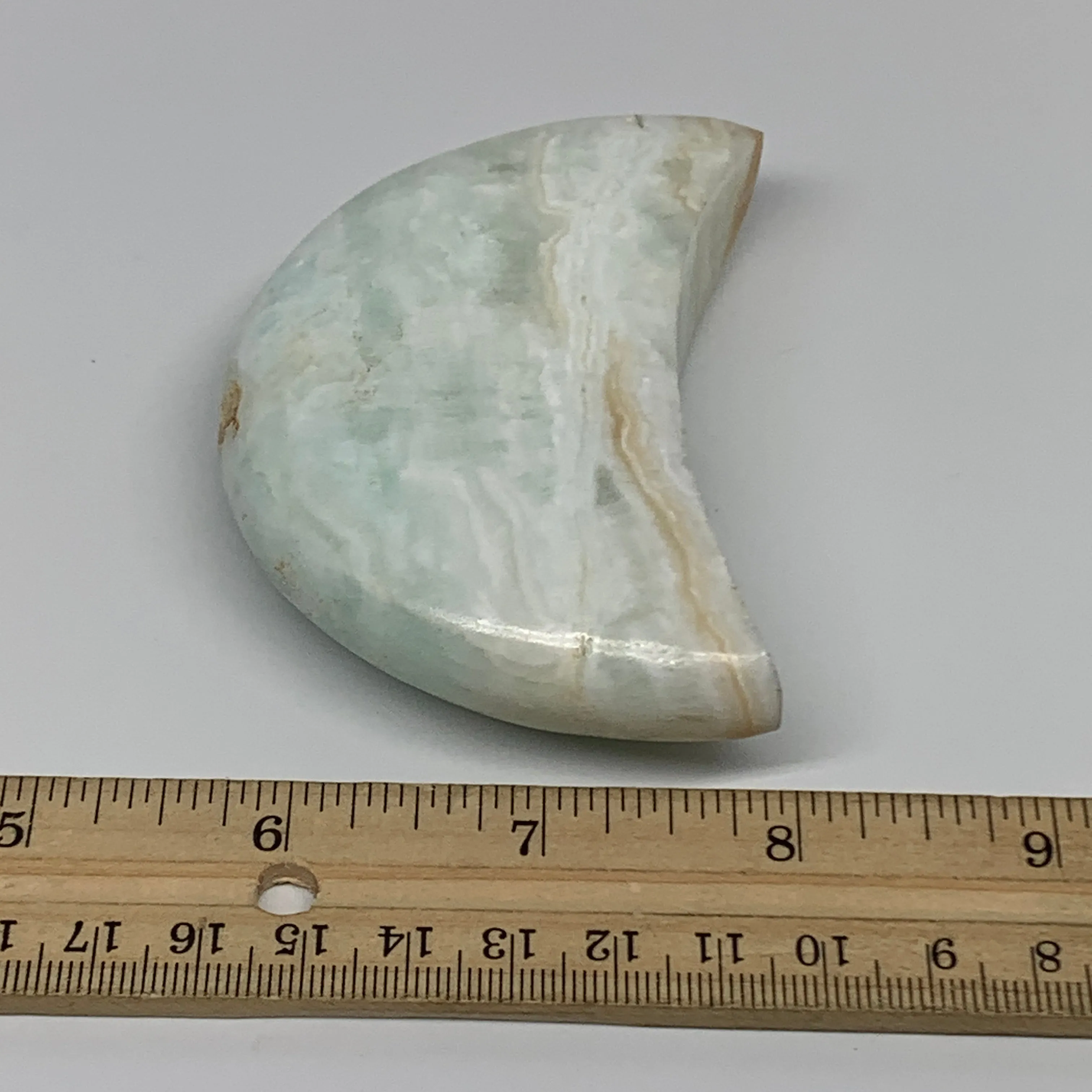 190g, 3.5"x2"x0.9", Caribbean Calcite Moon Crescent Gemstone, B33615