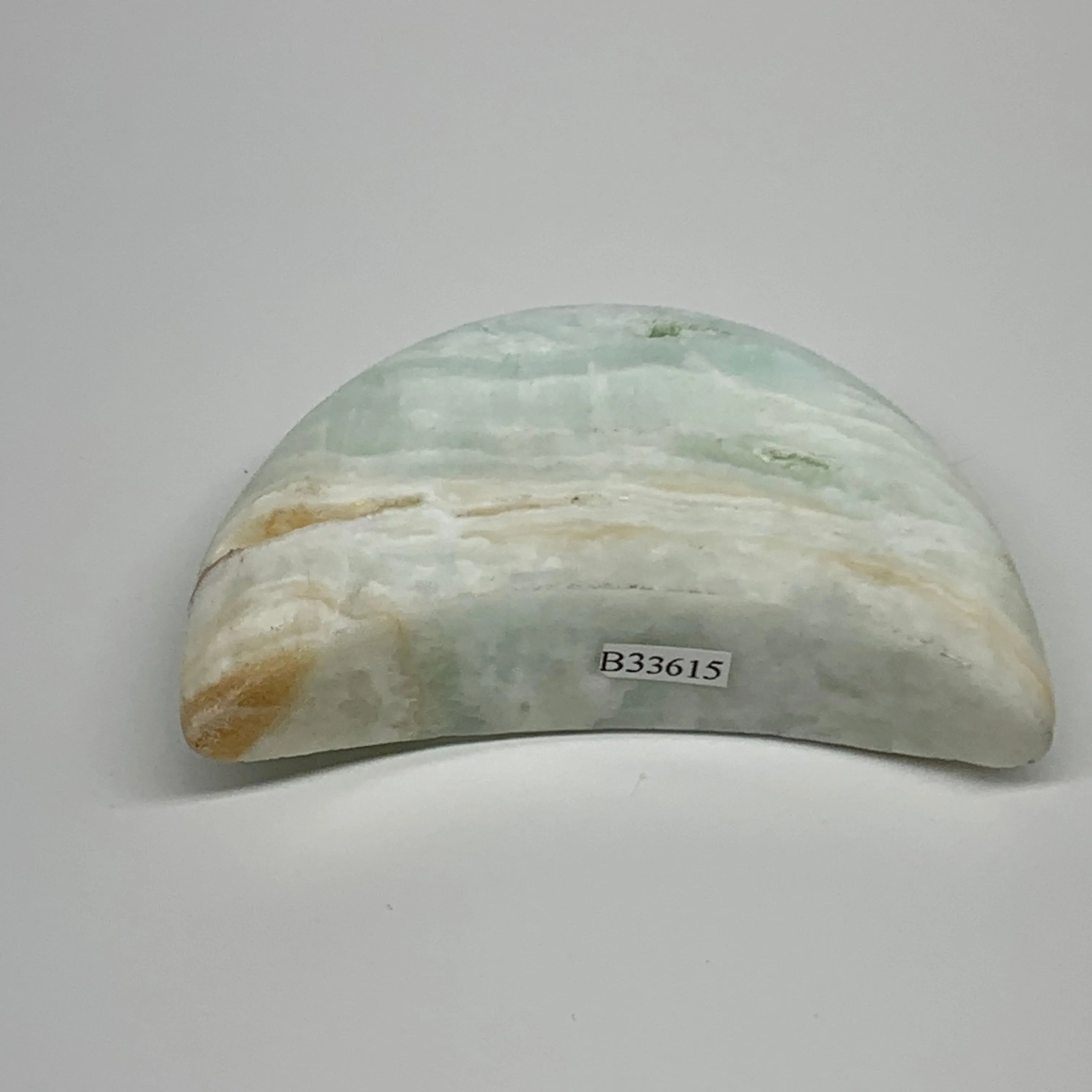 190g, 3.5"x2"x0.9", Caribbean Calcite Moon Crescent Gemstone, B33615