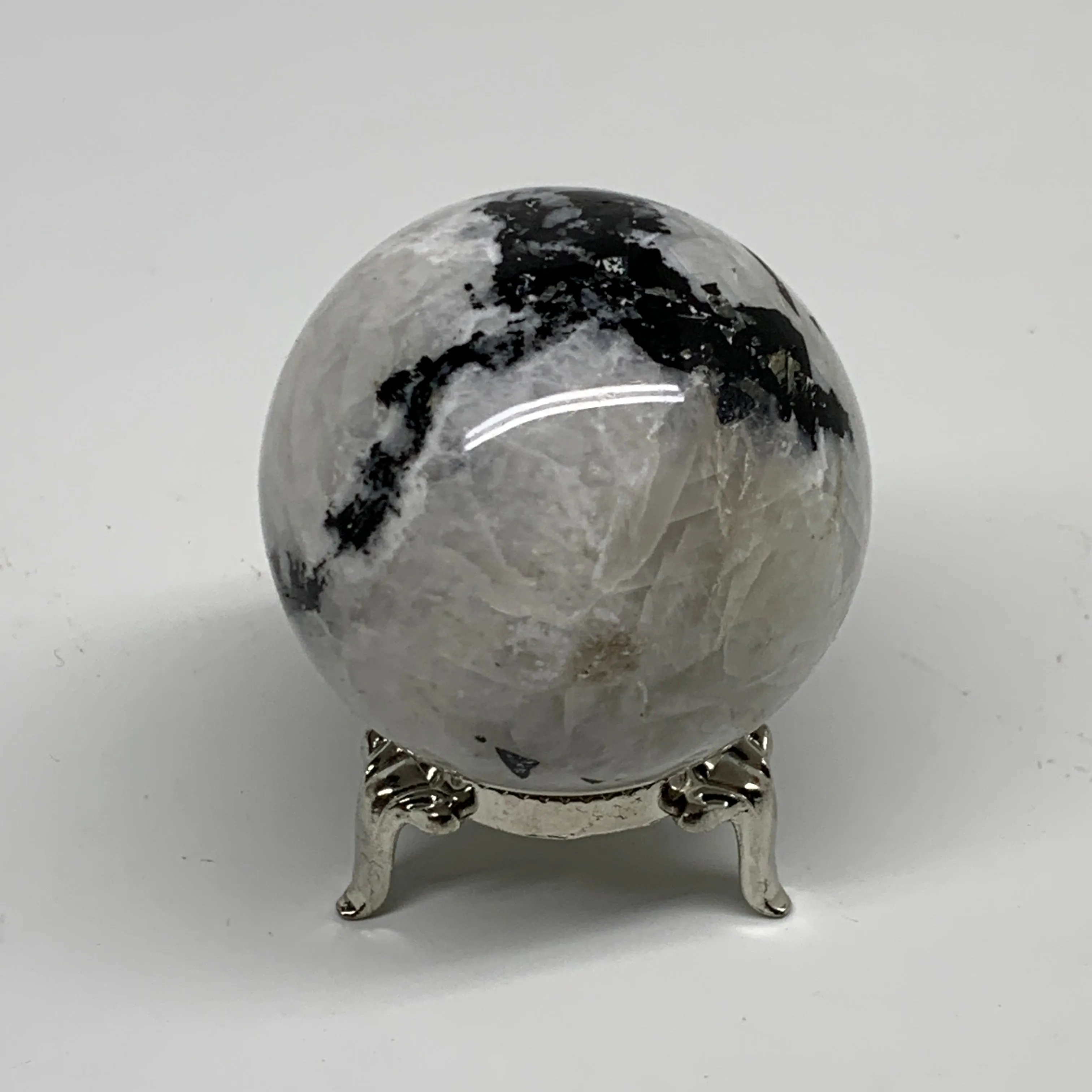 198g, 2.1"(52mm), Natural Rainbow Moonstone Sphere Ball Gemstone, B34245
