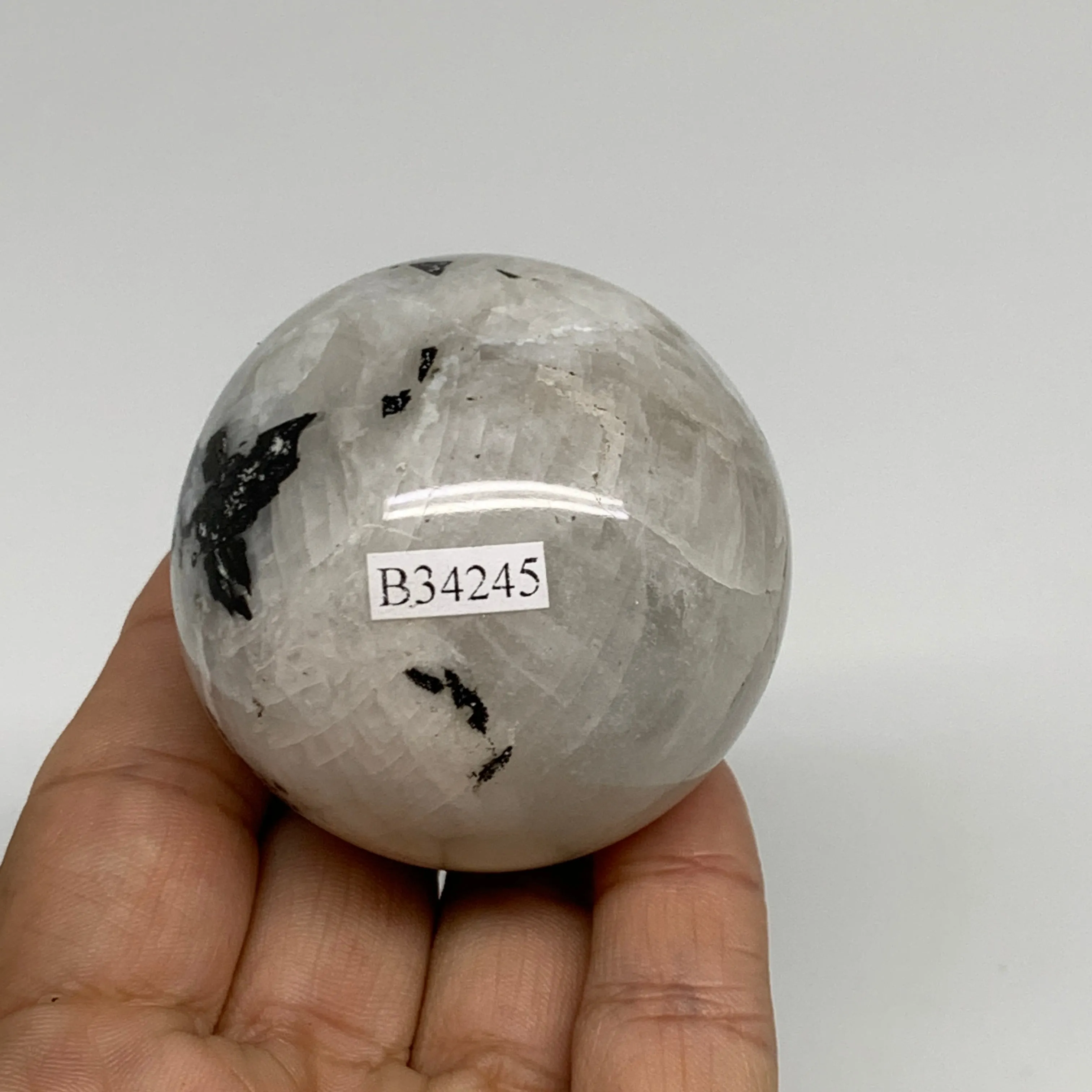198g, 2.1"(52mm), Natural Rainbow Moonstone Sphere Ball Gemstone, B34245