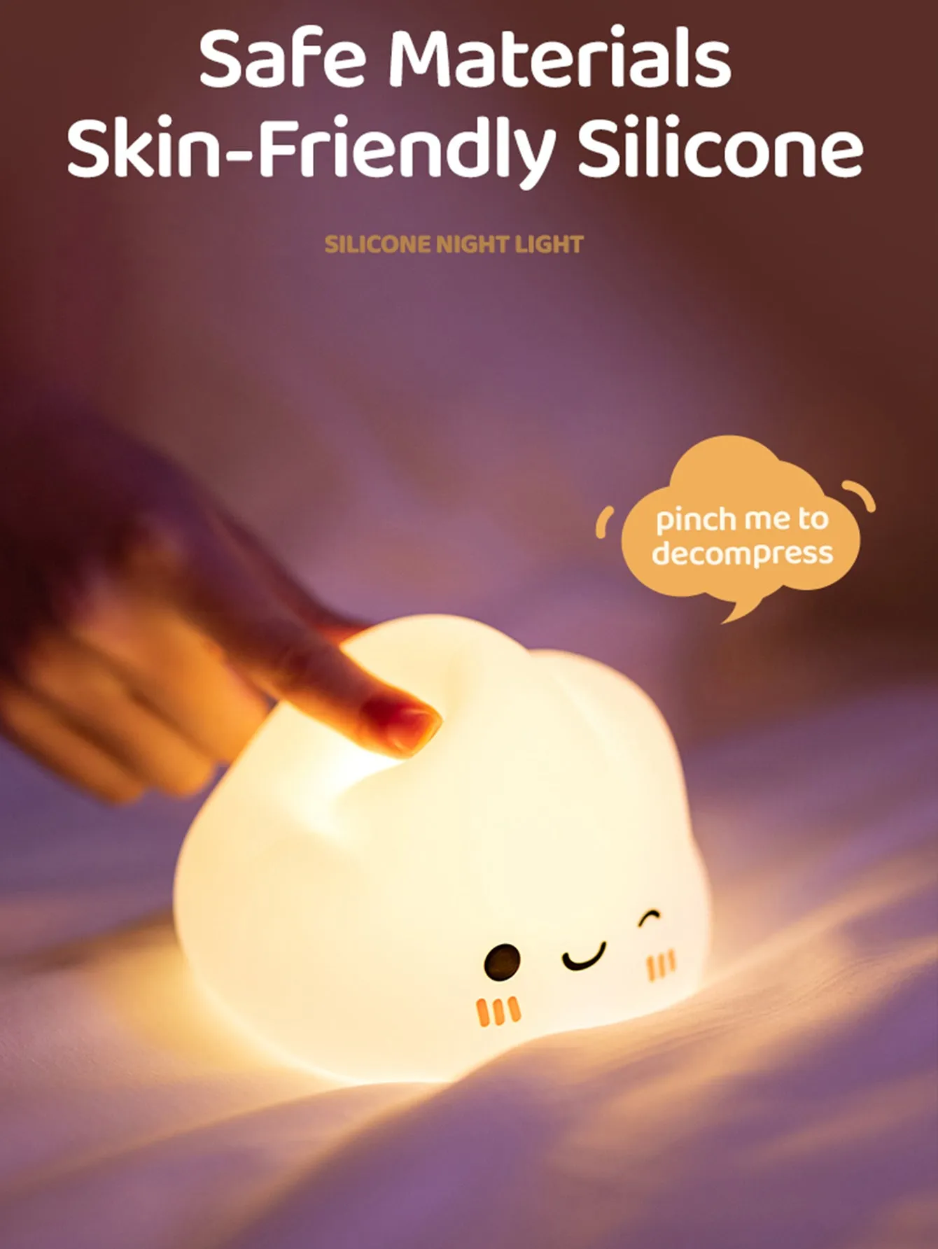 1pcs Cute Cloud Silicone LED Night Light for Bedside, Atmosphere Lamp, Baby Sleep Companion, Nursing Nightlight, Soothing Warm Glow, Easy Operation, Touch to Illuminate, Soft Silicone Material