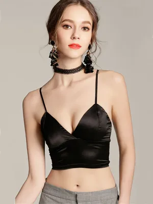 2023 Pydshop    Satin Crop Tops Women Short Solid   Ladies Vest Tops Fashion Streetwear Tank Top Tube Female Black White Party Club