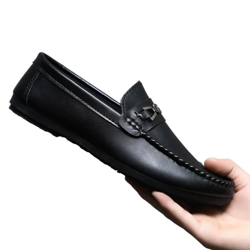 2024 new summer casual lightweight beanie shoes men's loafers street shooting spirit guy leather waterproof men's shoes