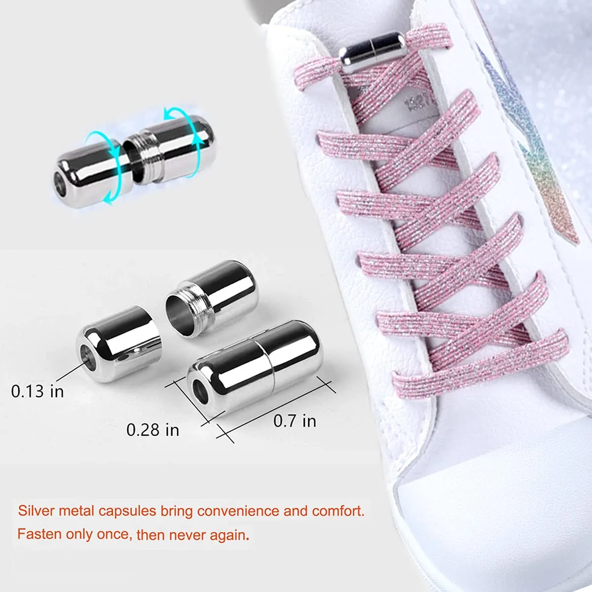 2Pairs No Tie Shoelaces ,Elastic Shoe Laces for Adults and Kids Sneakers,Elastic No Tie Shoelaces 2pairs-silver Black