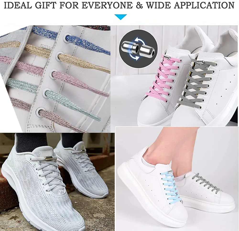 2Pairs No Tie Shoelaces ,Elastic Shoe Laces for Adults and Kids Sneakers,Elastic No Tie Shoelaces 2pairs-silver Black