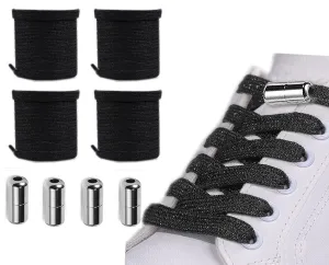 2Pairs No Tie Shoelaces ,Elastic Shoe Laces for Adults and Kids Sneakers,Elastic No Tie Shoelaces 2pairs-silver Black