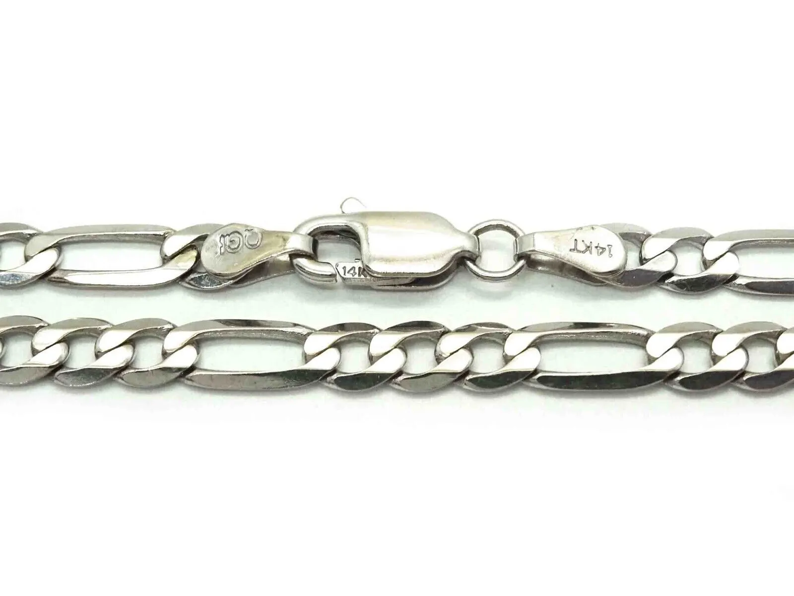 4mm Wide Figaro Link Chain Necklace 14k White Gold 20" Long 10.2 Grams