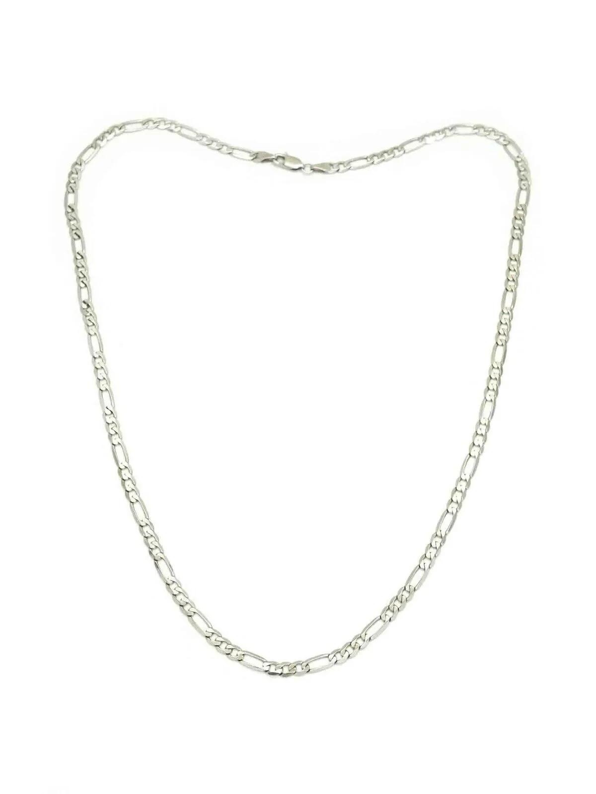 4mm Wide Figaro Link Chain Necklace 14k White Gold 20" Long 10.2 Grams