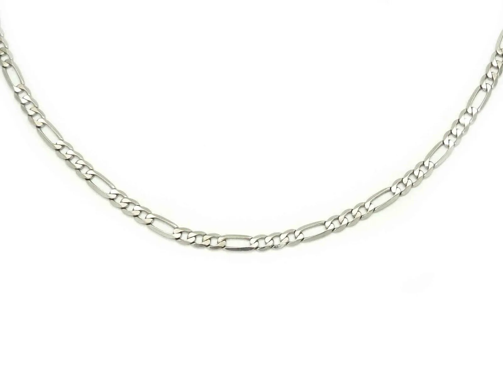 4mm Wide Figaro Link Chain Necklace 14k White Gold 20" Long 10.2 Grams