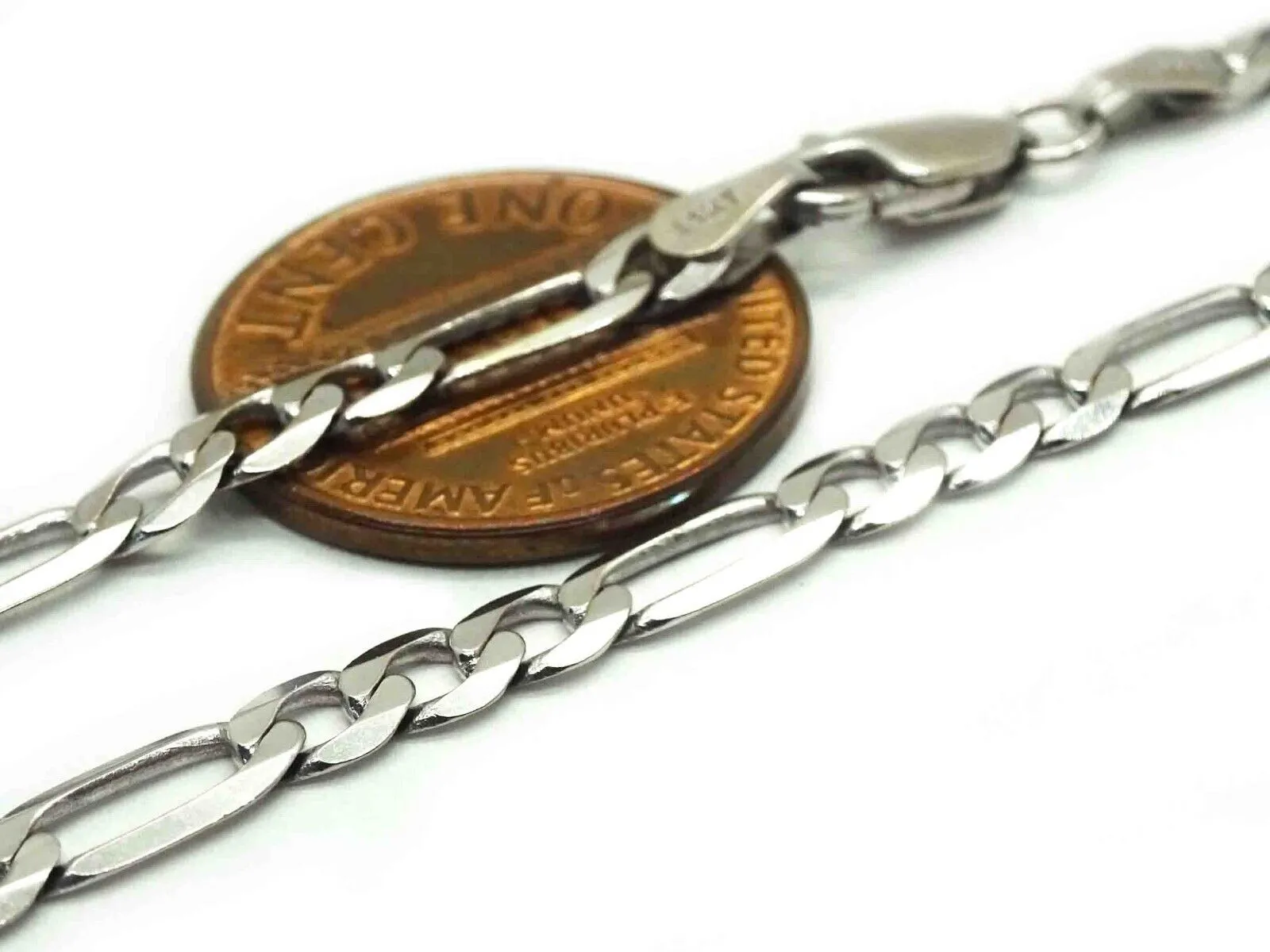 4mm Wide Figaro Link Chain Necklace 14k White Gold 20" Long 10.2 Grams