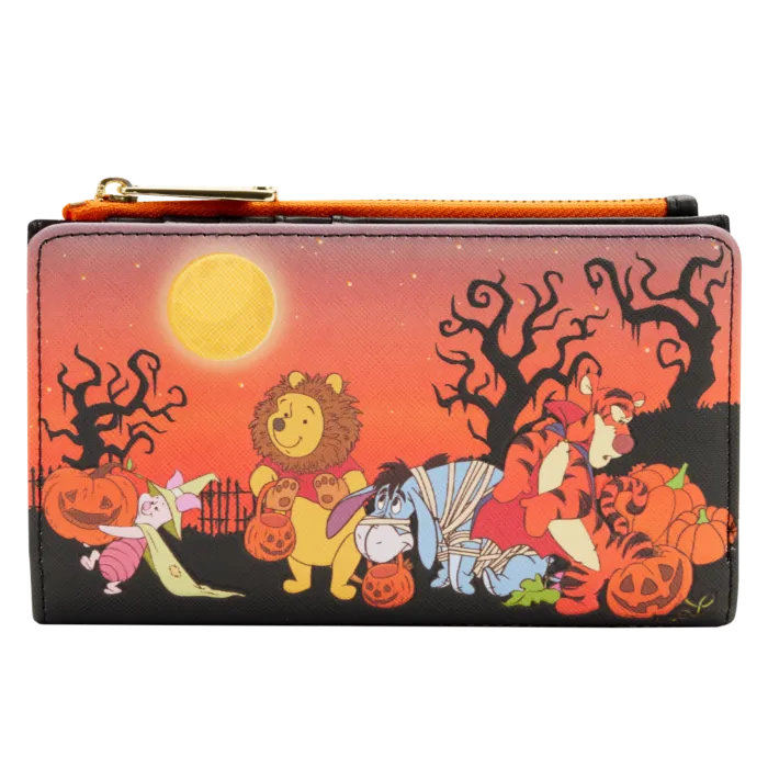 4" Disney : Winnie the Pooh - Halloween Group Glow in the Dark Faux Leather Flap Wallet Loungefly
