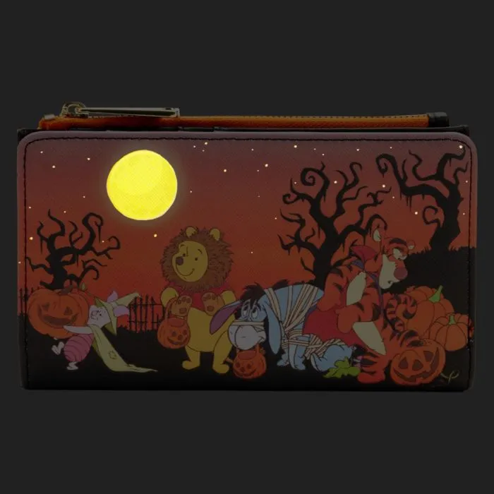 4" Disney : Winnie the Pooh - Halloween Group Glow in the Dark Faux Leather Flap Wallet Loungefly