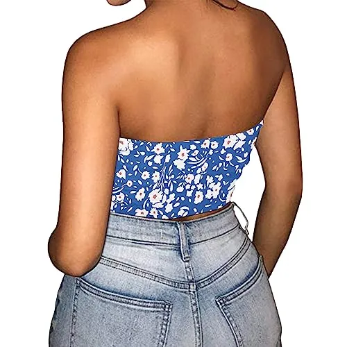 4th of July Shirts Women,Cute Crop Tube Tops Classic American Flag Patriotic Shirts Vintage Red White and Blue American Flag Blouse Casual Fourth of July Independence Day Tee(B-Light Blue,Medium)