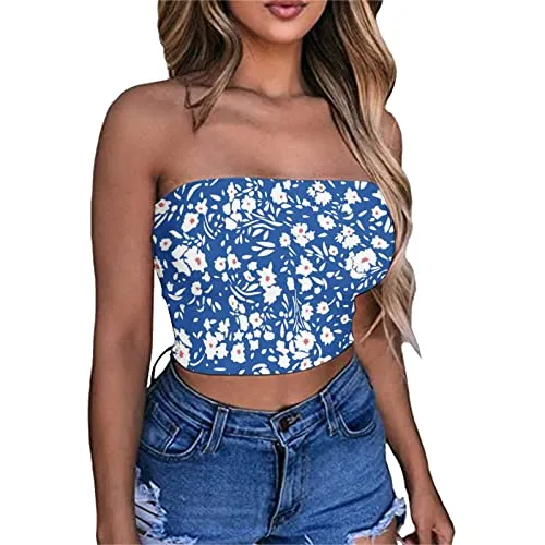 4th of July Shirts Women,Cute Crop Tube Tops Classic American Flag Patriotic Shirts Vintage Red White and Blue American Flag Blouse Casual Fourth of July Independence Day Tee(B-Light Blue,Medium)