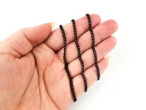 5 Feet 3x4mm Black Enamel Twist Chain, Thin Black Chain R067-02