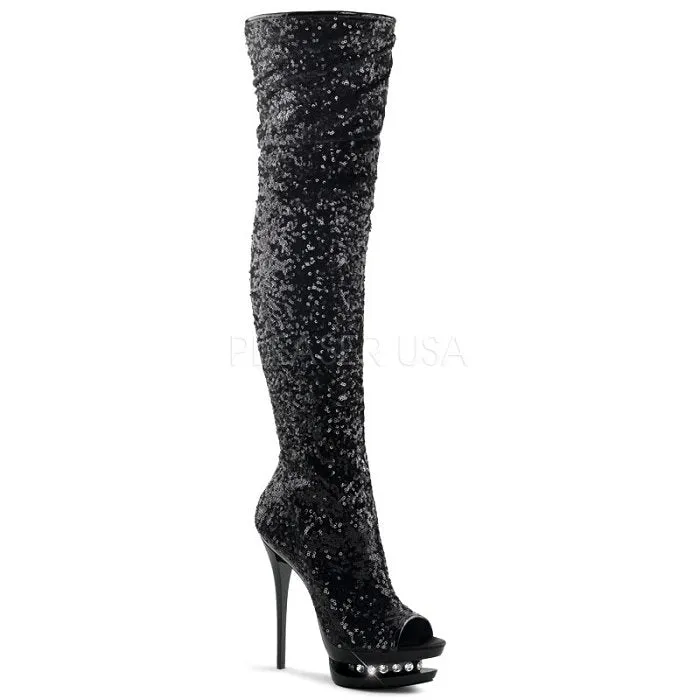 6" Sequined Open Toe Thigh High Boot (BLONDIE-R-3011)