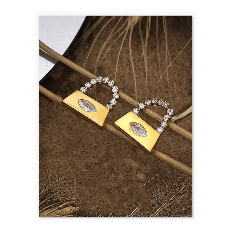 Add to Bag-18K Plated Gold and Diamond Purse Earrings