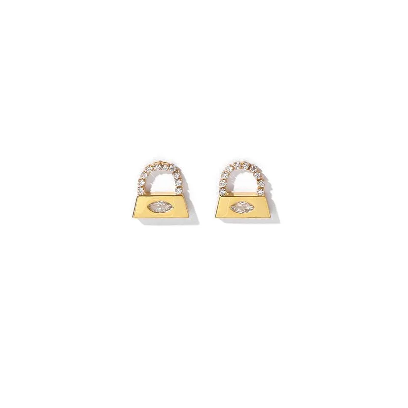 Add to Bag-18K Plated Gold and Diamond Purse Earrings