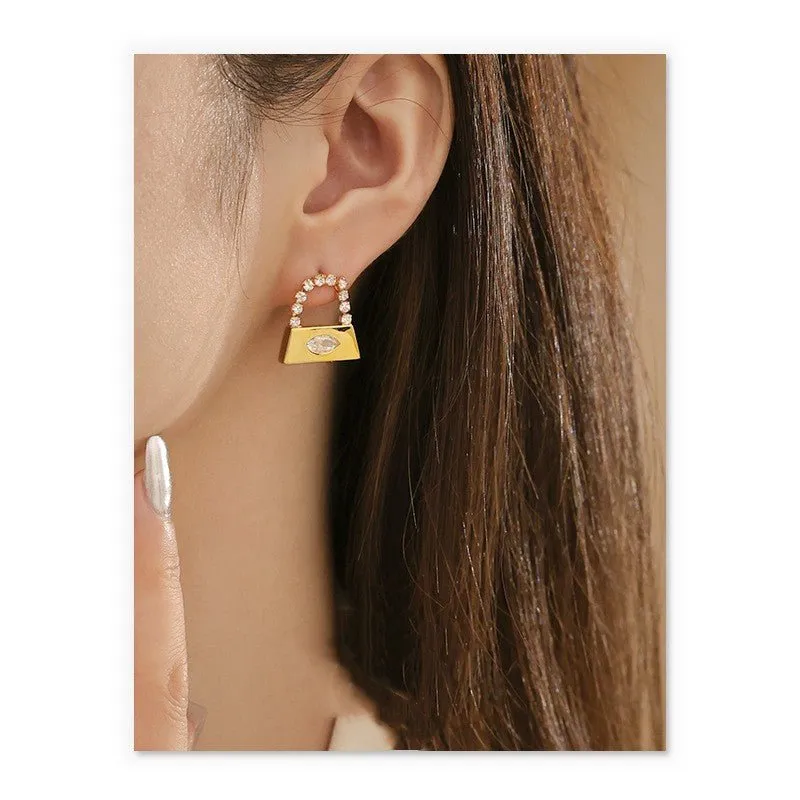 Add to Bag-18K Plated Gold and Diamond Purse Earrings