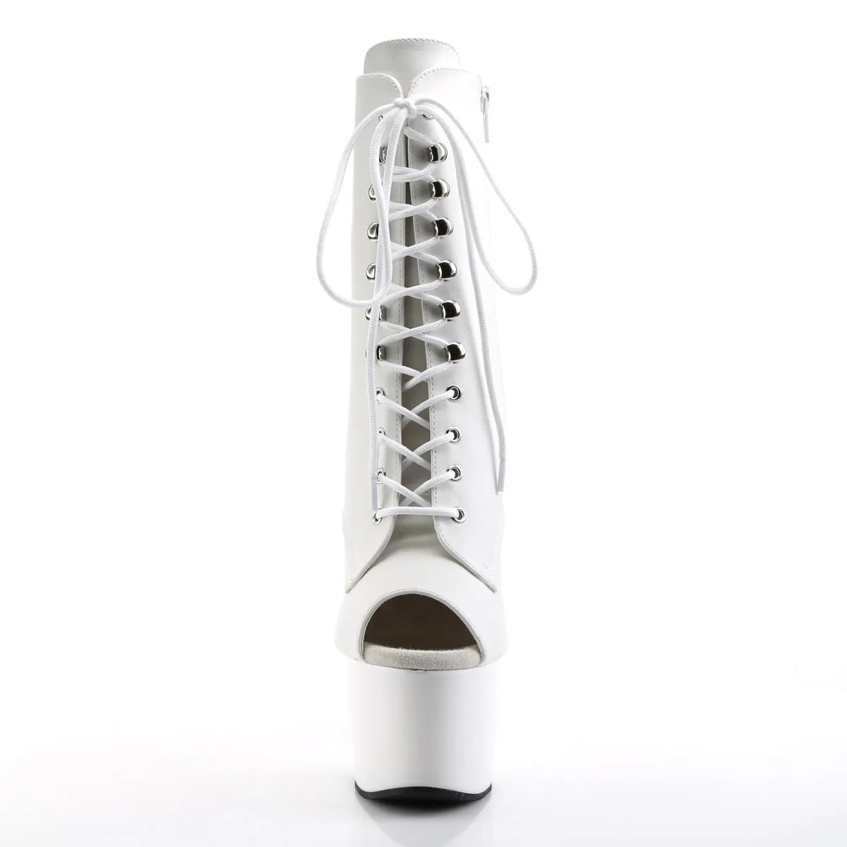 Adore 1021 Lace Up White Matte Platform Ankle Boot 7" Heel