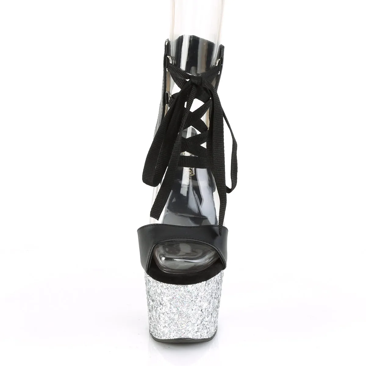 ADORE-700-14LG Pleaser Black Faux Leather Sexy Platform Shoes (Pole Dancing Heels)