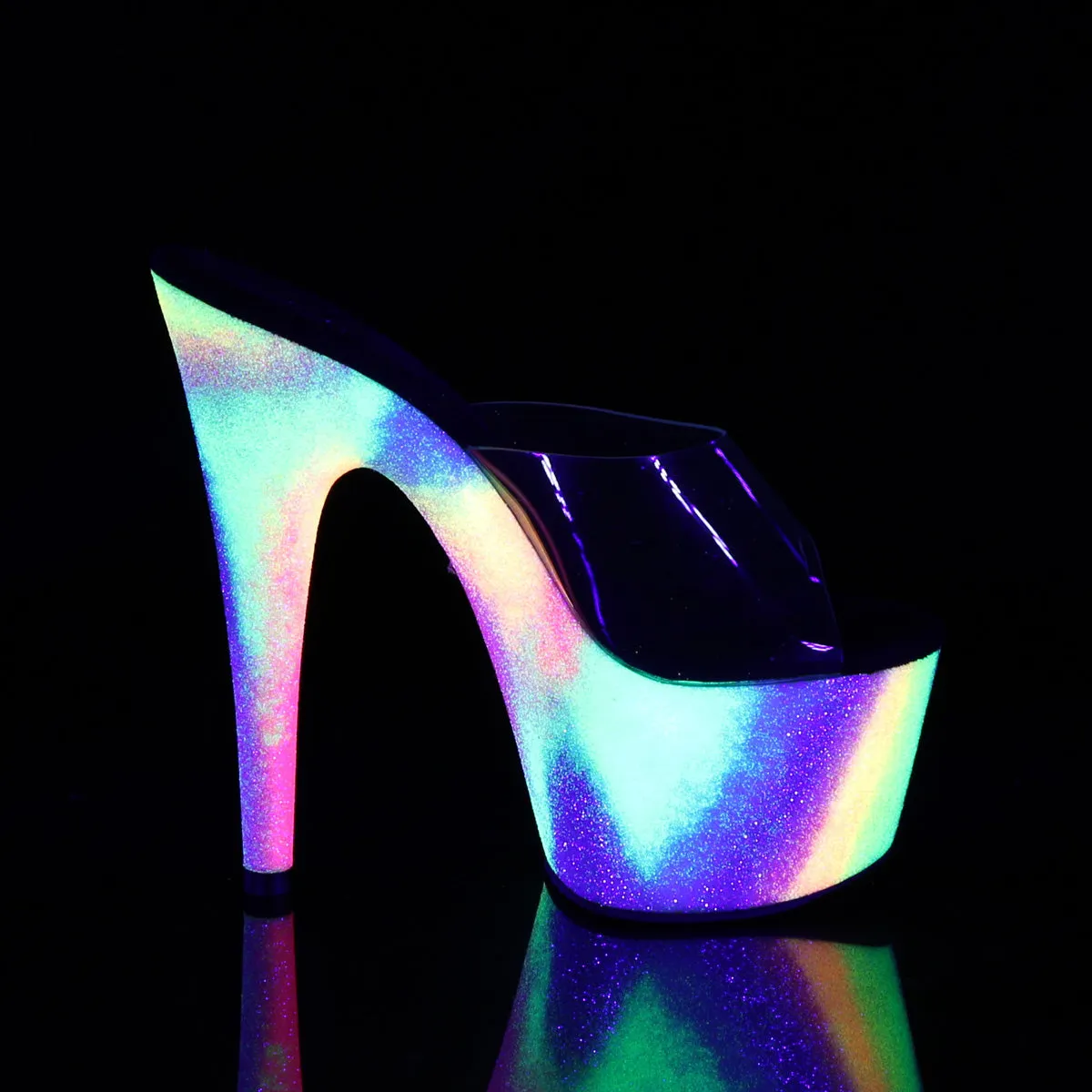 ADORE-701GXY Pleaser Clear/Neon Galaxy Mini Glitter Sexy Platform Shoes (Pole Dancing Heels)