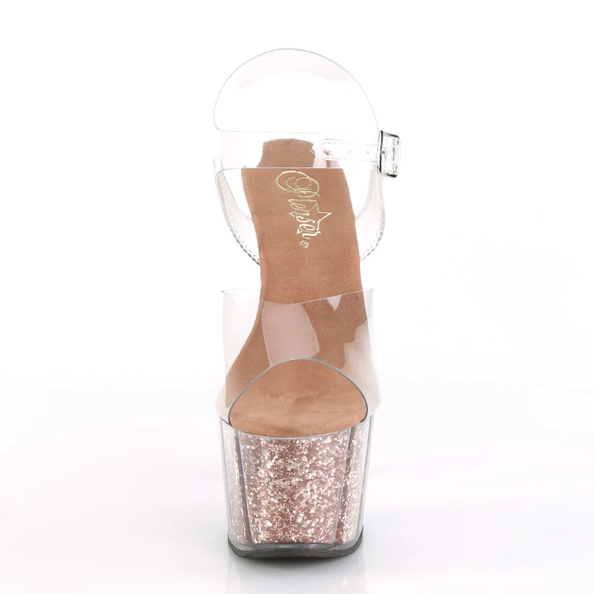 ADORE-708G Pleaser Clear/Rose Gold Glitter Inserts Sexy Platform Shoes (Pole Dancing Heels)