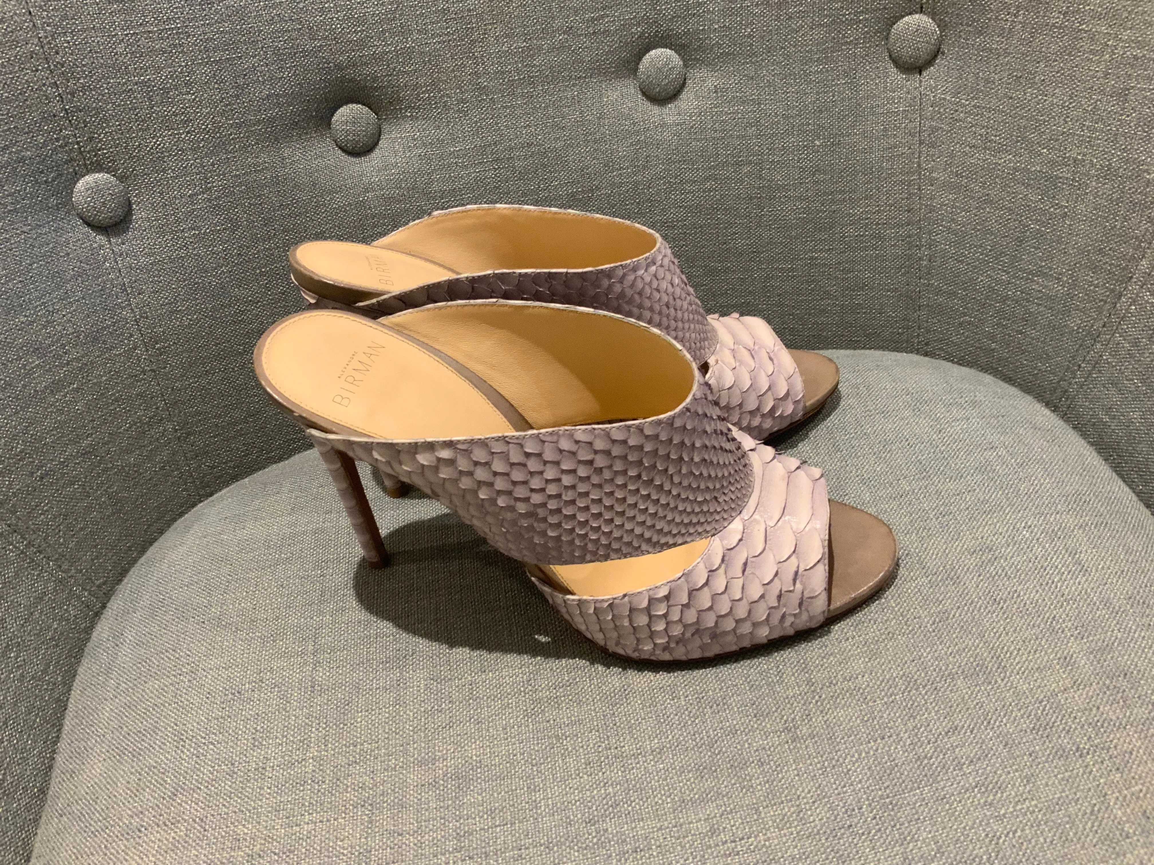 ALEXANDER BIRMAN Snakeskin Python Mules Heels Size 39 UK 6 US 9 ladies