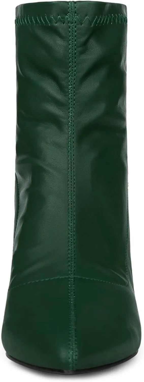 Allegra K Women's Pointy Toe Back Zip Block Heel Ankle Boots