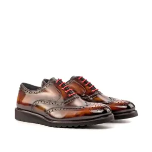 Ambrogio Bespoke Men's Handmade Custom Shoes Brown, Tobacco & Fire Patina Leather Wingtip Oxfords (AMB1828)
