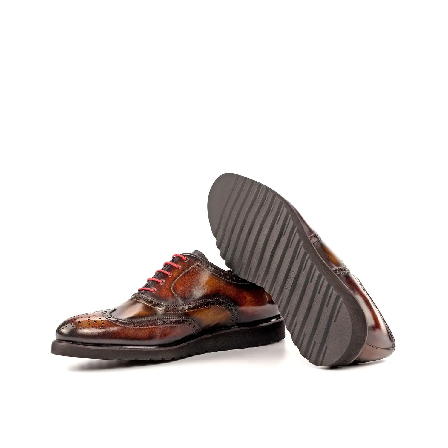 Ambrogio Bespoke Men's Handmade Custom Shoes Brown, Tobacco & Fire Patina Leather Wingtip Oxfords (AMB1828)