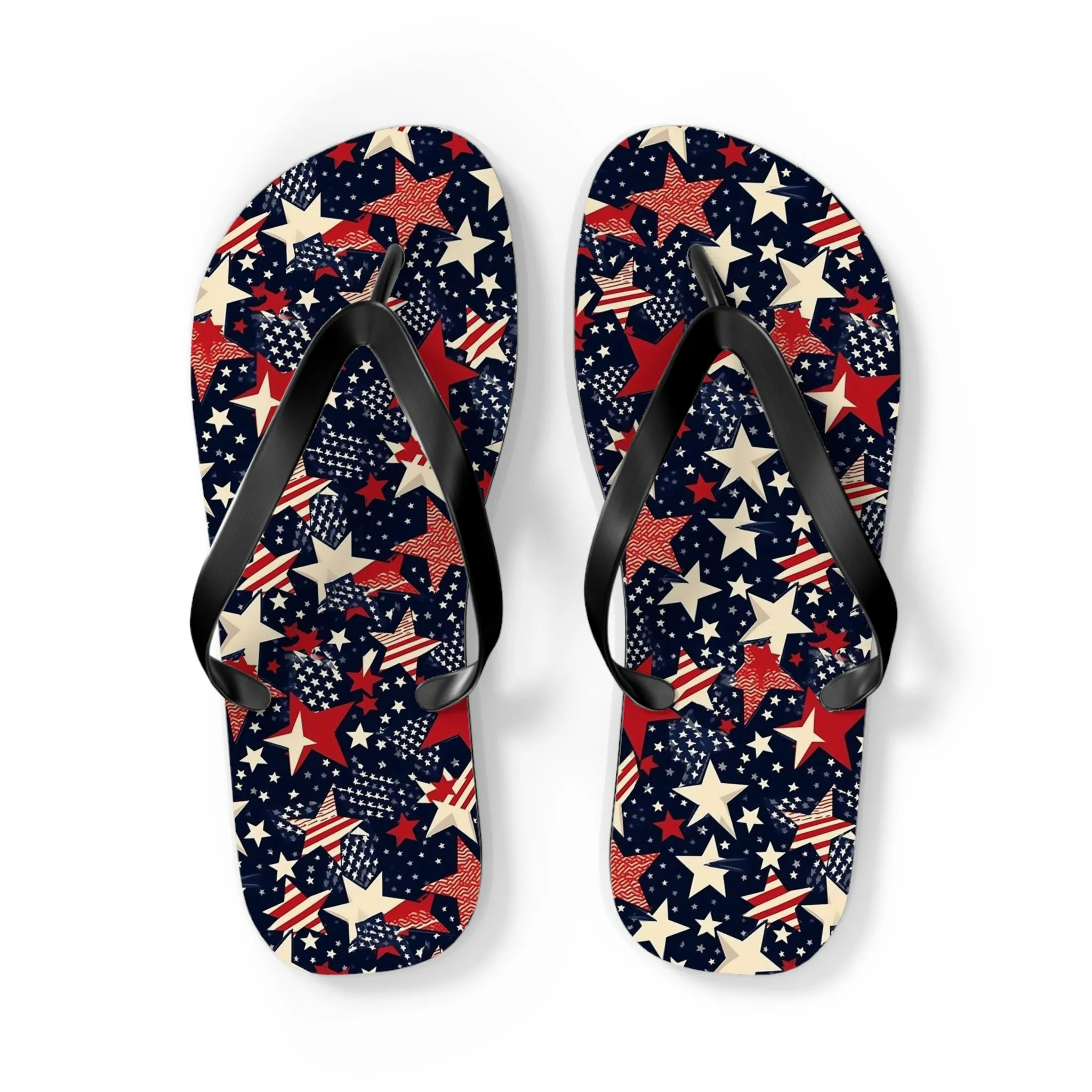 American Flag Stars Flip Flops, Stripes Red White Blue USA Patriotic 4th Comfortable Thong Sandals Woman Men Ladies Beach Print Rubber Shoes