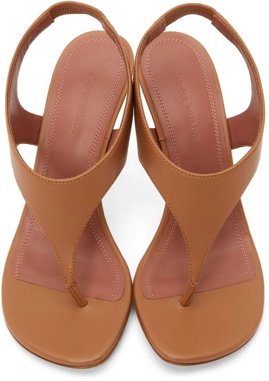 Amina Muaddi Brown Debora Heeled Sandals