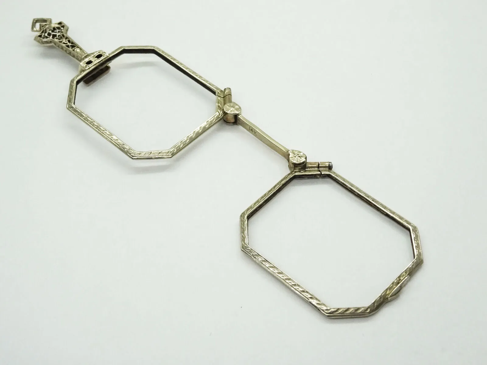 Antique Victorian Lorgnette Folding Opera Glasses 14k White Gold