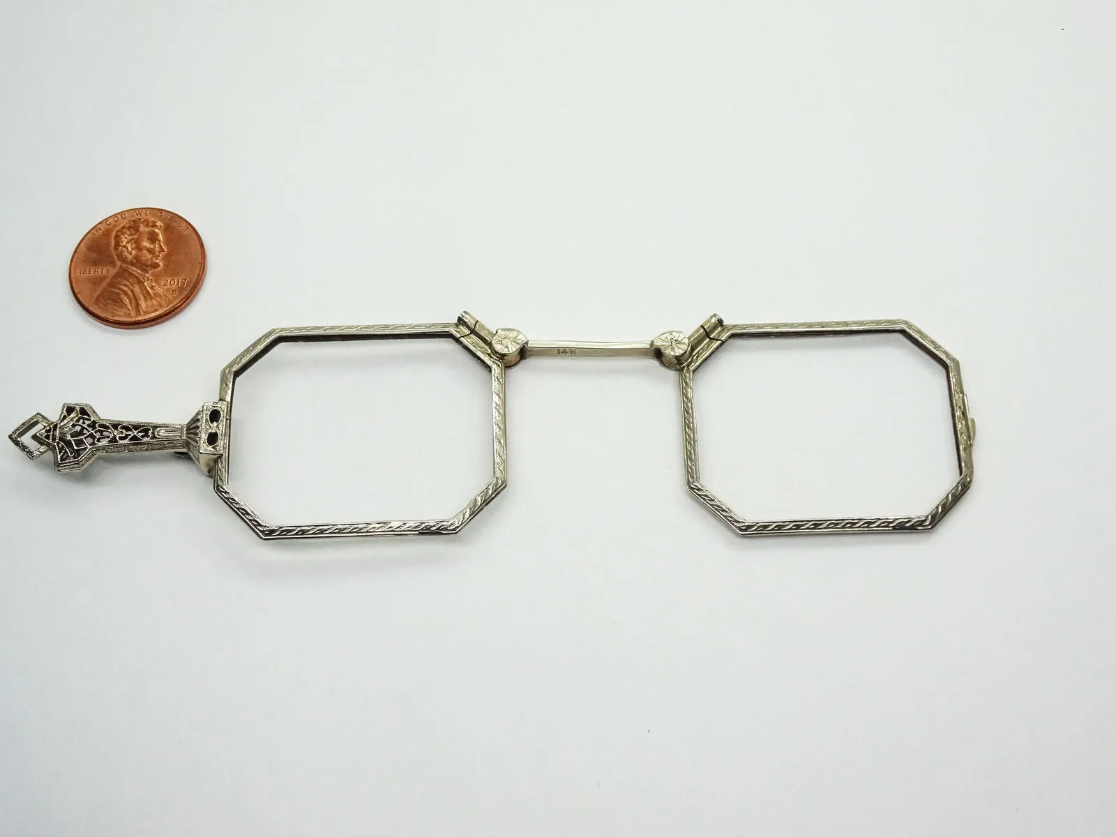 Antique Victorian Lorgnette Folding Opera Glasses 14k White Gold