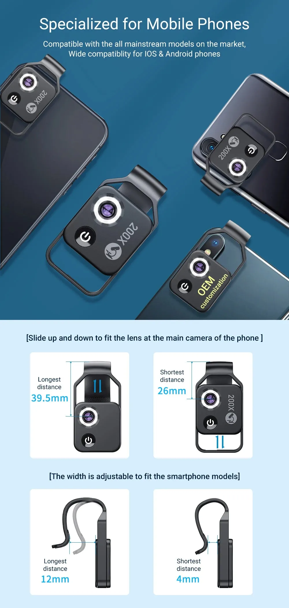 APEXEL 200X Magnification Microscope lens withCPL Mobile LED Light Micro Pocket Macro Lenses for iPhone Samsung  all smartphones