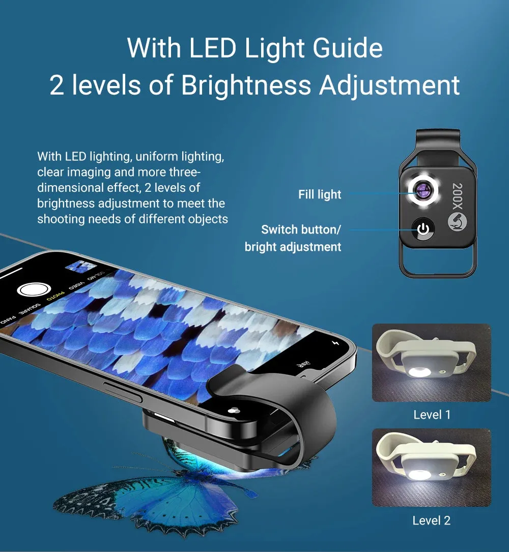 APEXEL 200X Magnification Microscope lens withCPL Mobile LED Light Micro Pocket Macro Lenses for iPhone Samsung  all smartphones