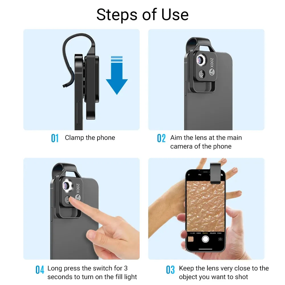 APEXEL 200X Magnification Microscope lens withCPL Mobile LED Light Micro Pocket Macro Lenses for iPhone Samsung  all smartphones