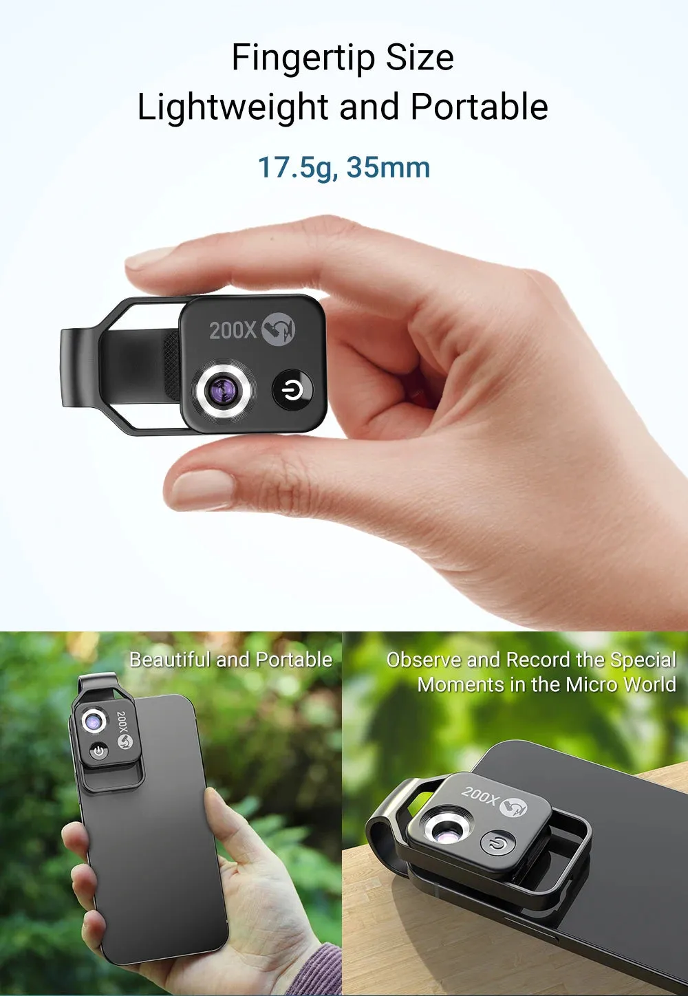 APEXEL 200X Magnification Microscope lens withCPL Mobile LED Light Micro Pocket Macro Lenses for iPhone Samsung  all smartphones