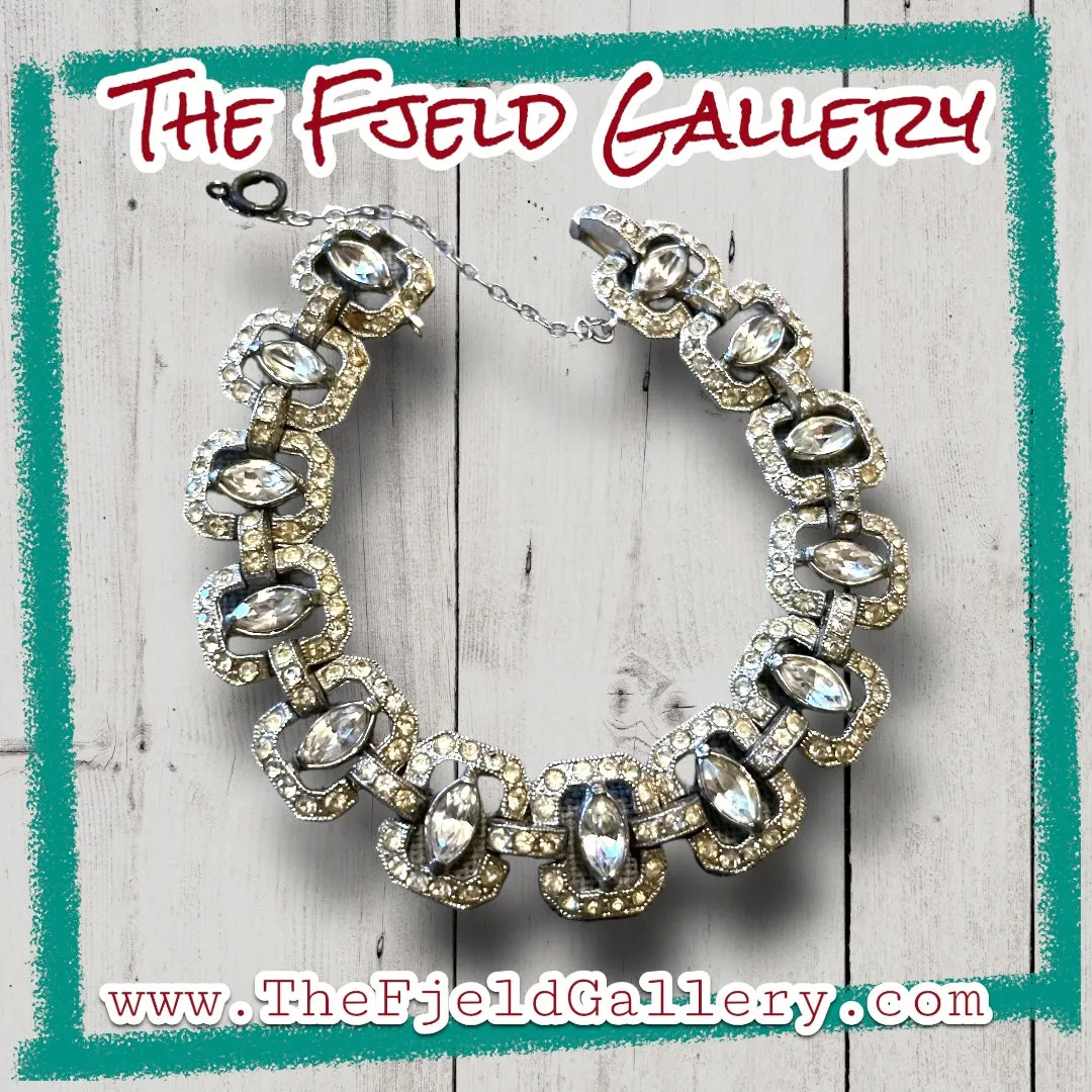 Art Deco Crystal Rhinestone Link Bracelet