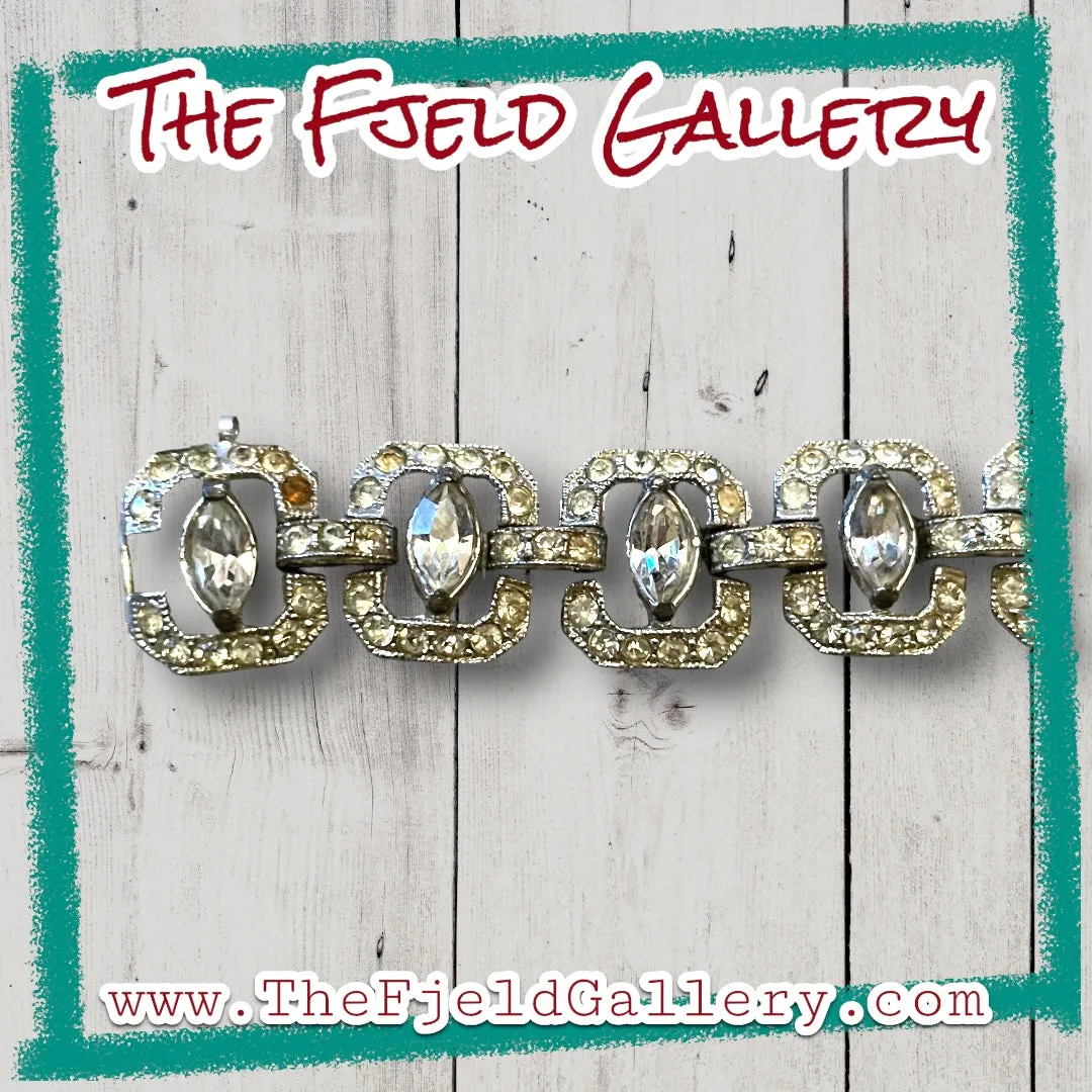 Art Deco Crystal Rhinestone Link Bracelet