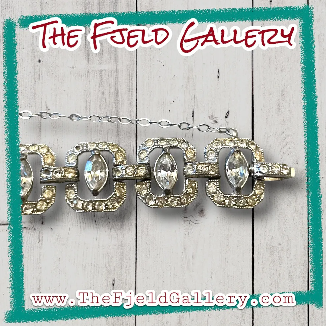 Art Deco Crystal Rhinestone Link Bracelet