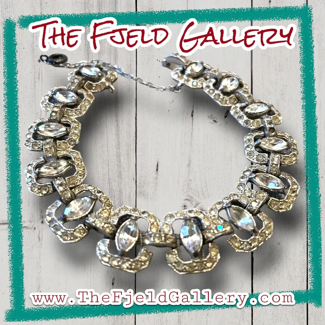 Art Deco Crystal Rhinestone Link Bracelet